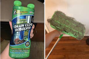 bottle of drain clog remover, swiffer wet mop cover