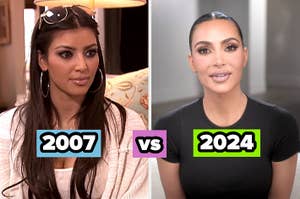 Kim Kardashian in 2007 and Kim Kardashian in 2024