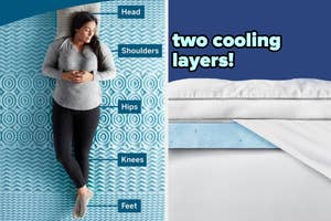 five zone mattress topper with model sleeping on it and two layer mattress topper