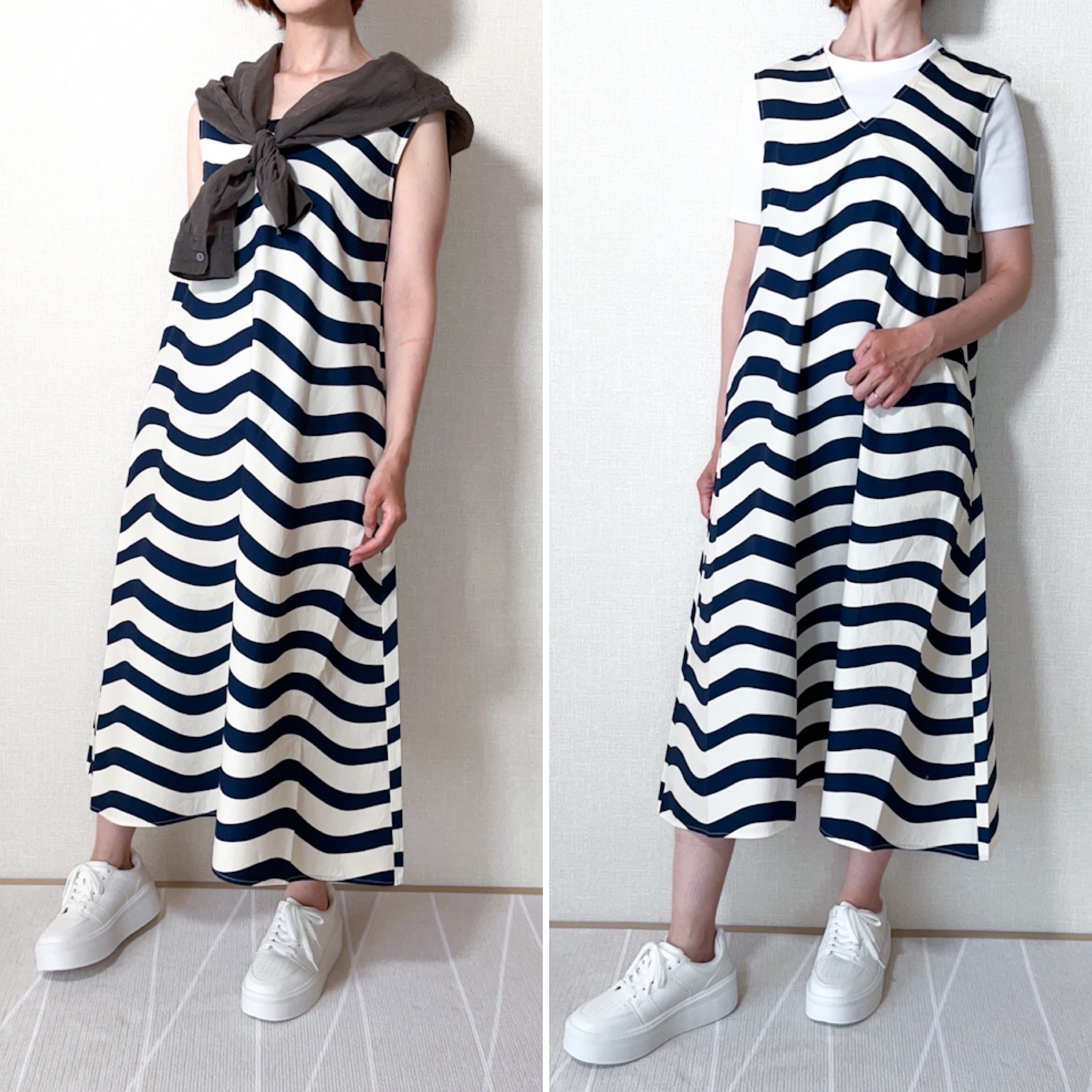 UNIQLO（ユニクロ）のおすすめファッションアイテム「Vネックフレアワンピース（ノースリーブ）」のコーディネート