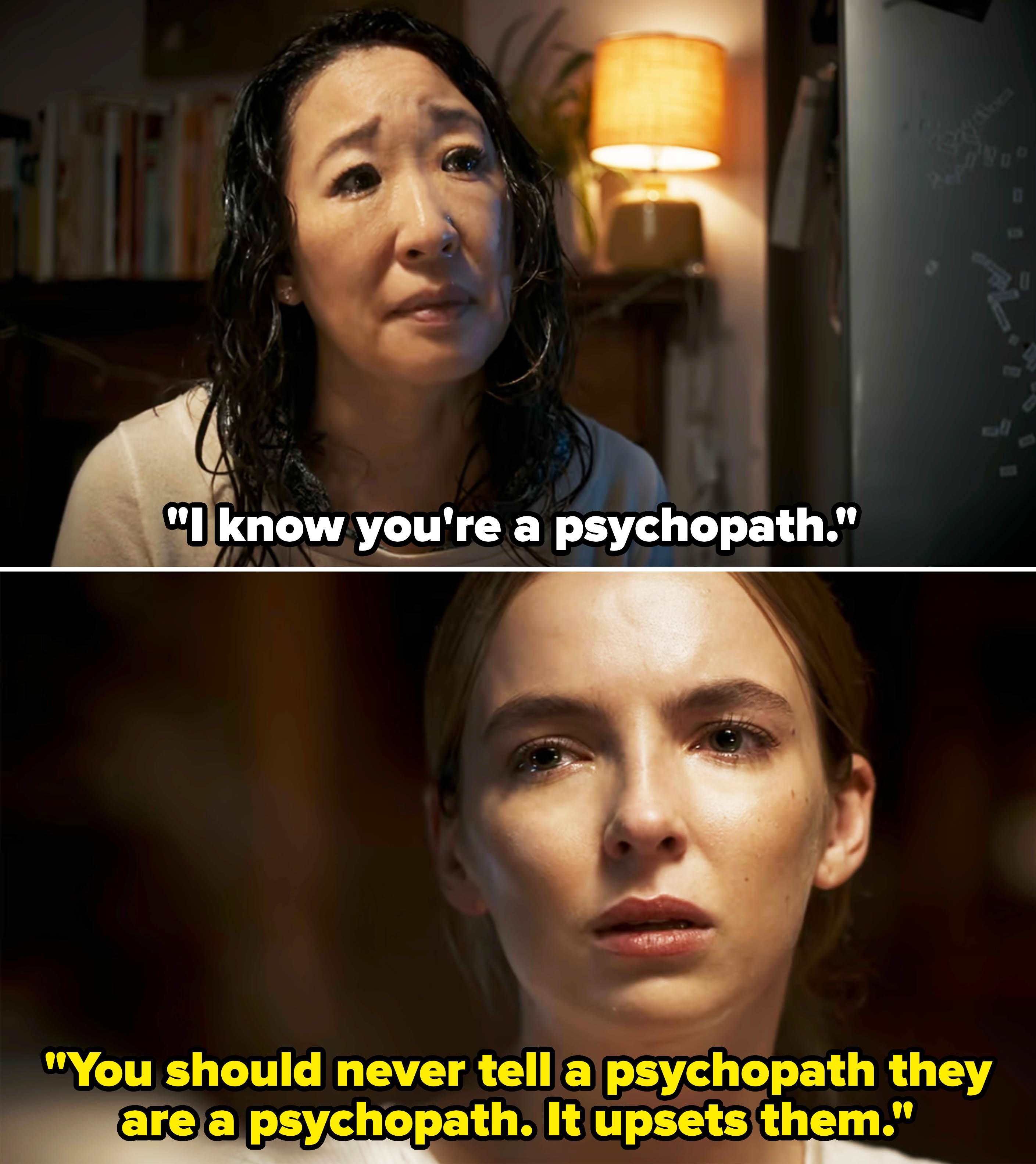 Sandra Oh and Jodie Comer in a tense scene from "Killing Eve."