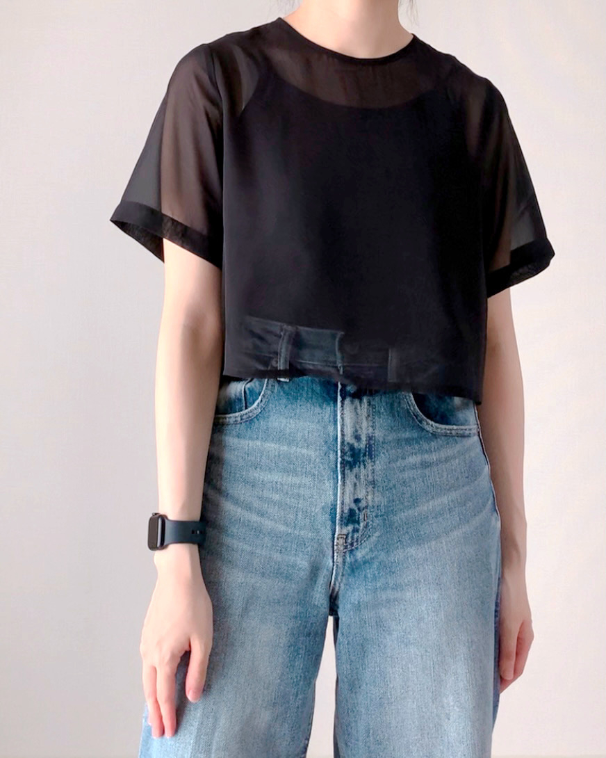 GUのオススメトップス「2ピースシアーTブラウス（半袖）」