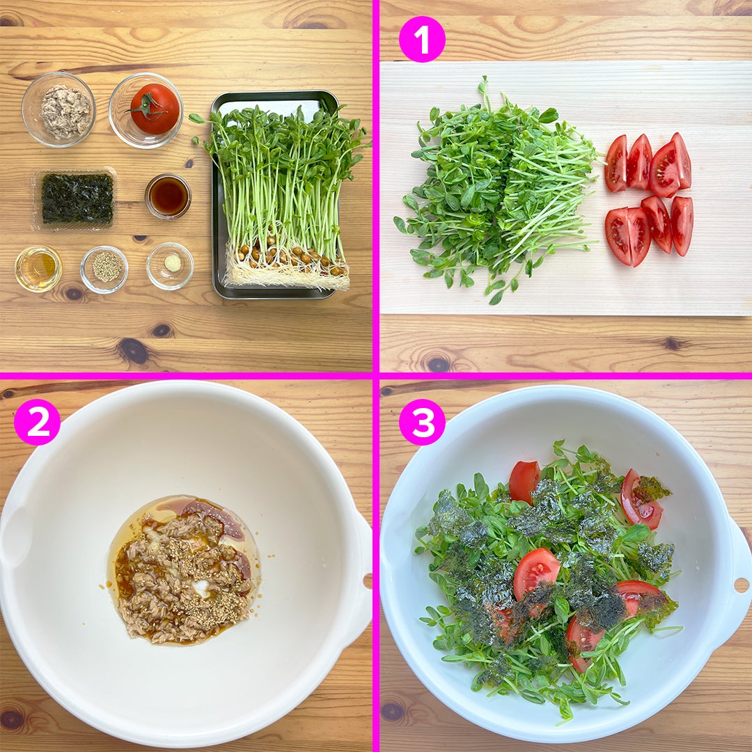 箸が止まらん】豆苗とトマトのやみつき無限サラダ レシピ・作り方｜Tasty