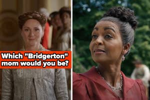 Characters in "Bridgerton." Text asks, "Which 'Bridgerton' mom would you be?"