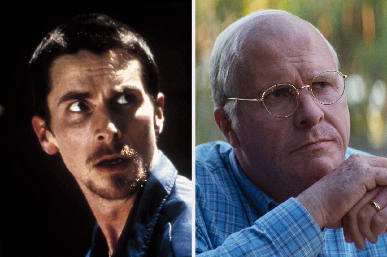 Split image of Christian Bale in "The Machinist" on the left and in "Vice" on the right