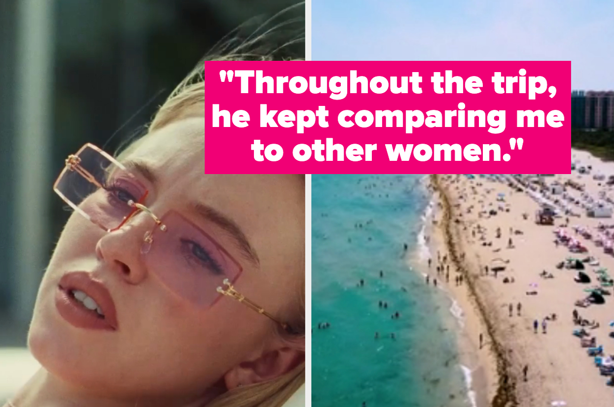 Jennifer Aniston laughing in a scene. A plane in flight with text: "I made the decision to cancel his flight and flew back to California alone."