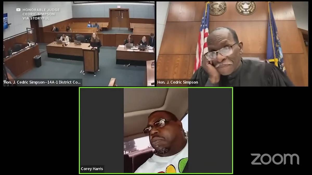 Defendant Corey Harris attended a court hearing via Zoom and shocked Judge Cedric Simpson.