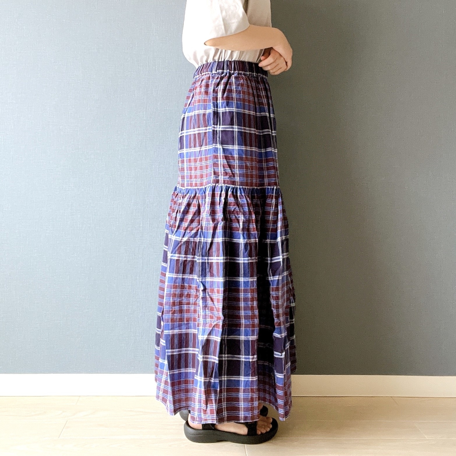 無印良品のオススメのスカート「婦人 マドラスチェックフレアスカート」