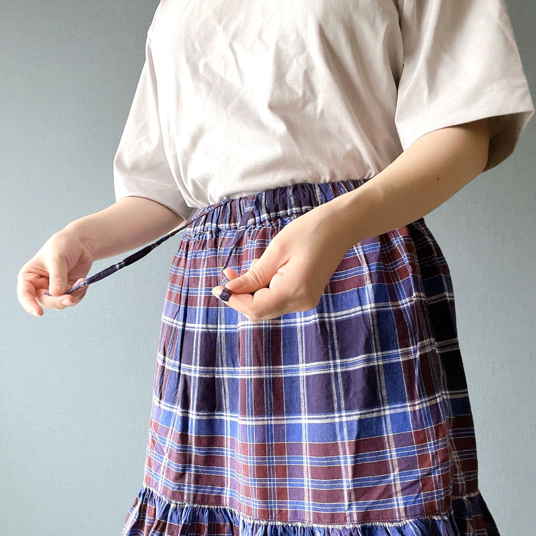 無印良品のオススメのスカート「婦人 マドラスチェックフレアスカート」