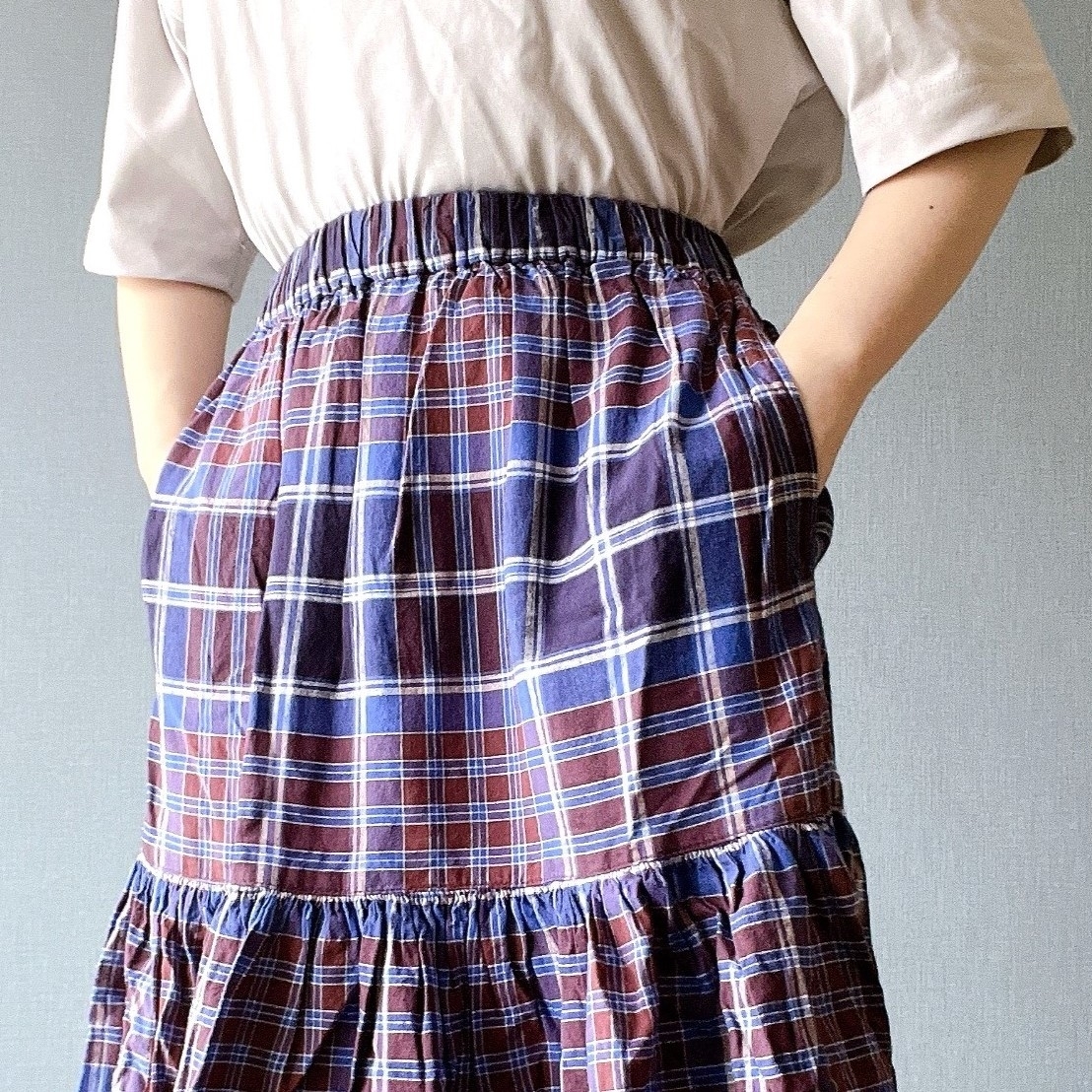無印良品のオススメのスカート「婦人 マドラスチェックフレアスカート」