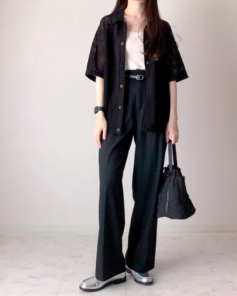 GU(ジーユー)のおすすめファッションアイテム「ウォッシャブルメッシュニットシャツ(5分袖)」のコーディネート