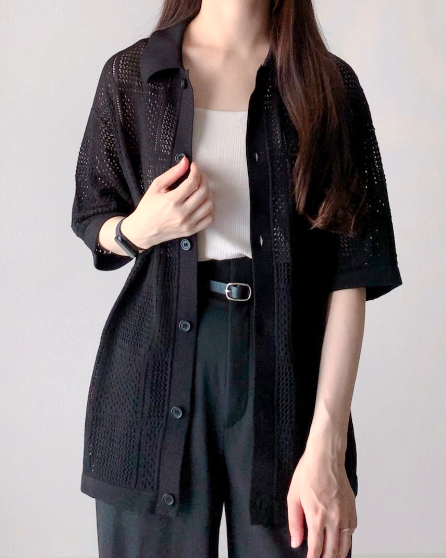 GU(ジーユー)のおすすめファッションアイテム「ウォッシャブルメッシュニットシャツ(5分袖)」