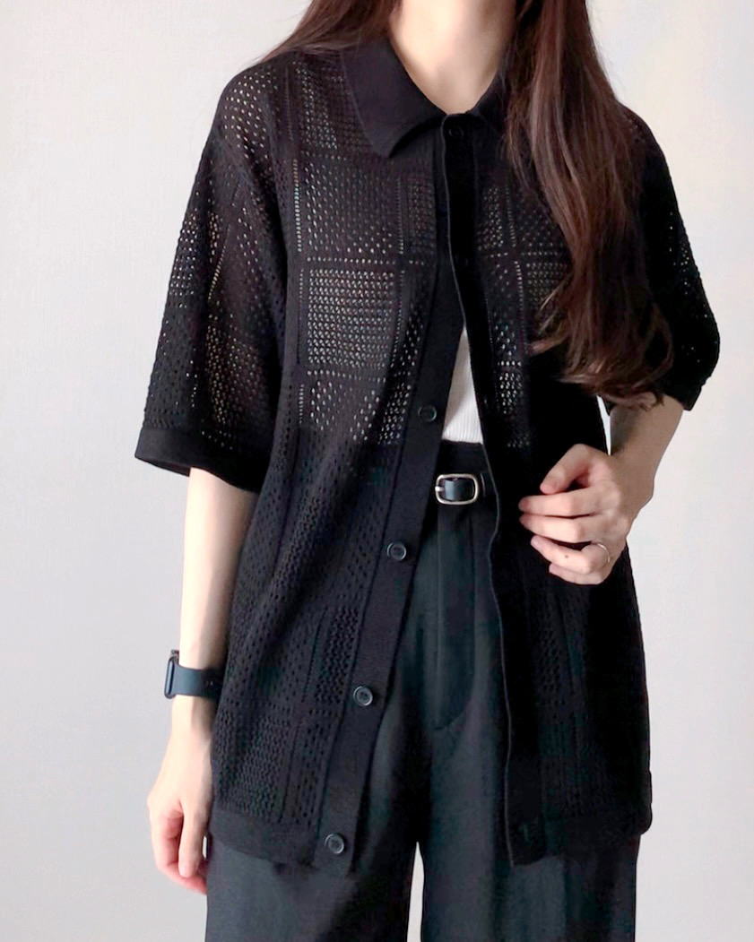 GU(ジーユー)のおすすめファッションアイテム「ウォッシャブルメッシュニットシャツ(5分袖)」