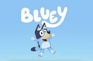 Animated character Bluey the dog from the TV show 
