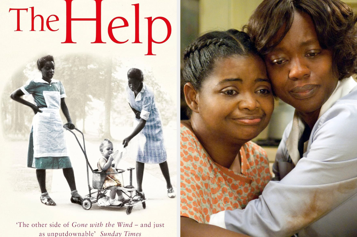 Movie poster for &quot;The Help&quot; featuring two women comforting each other and a scene of a maid with a child