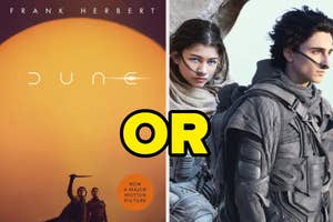 Montage of two "Dune" movie posters featuring minimalist design and protagonists in suits