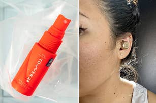 (left) daily facial spray (right) wireless earbud