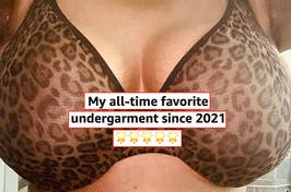 Reviewer in mesh leopard print bra