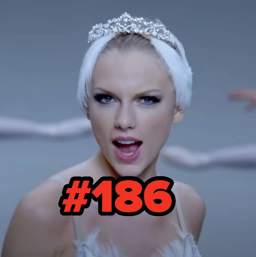 Taylor Swift wearing a tiara, singing with dancers in background captioned "186"