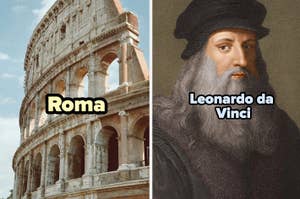 El Coliseo de Roma y un retrato de Leonardo da Vinci