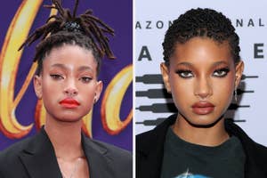 Willow Smith poses on the red carpet vs a closeup of Willow Smith