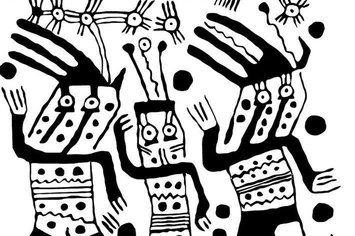 抽象的なデザインで描かれた３体のキャラクターが並んでいます。