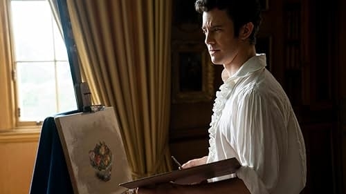 Persona frente a un caballete, pintando, vestida con ropa de época