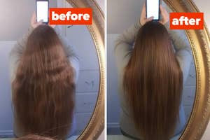 a before and after for a moisturizing hair treatment