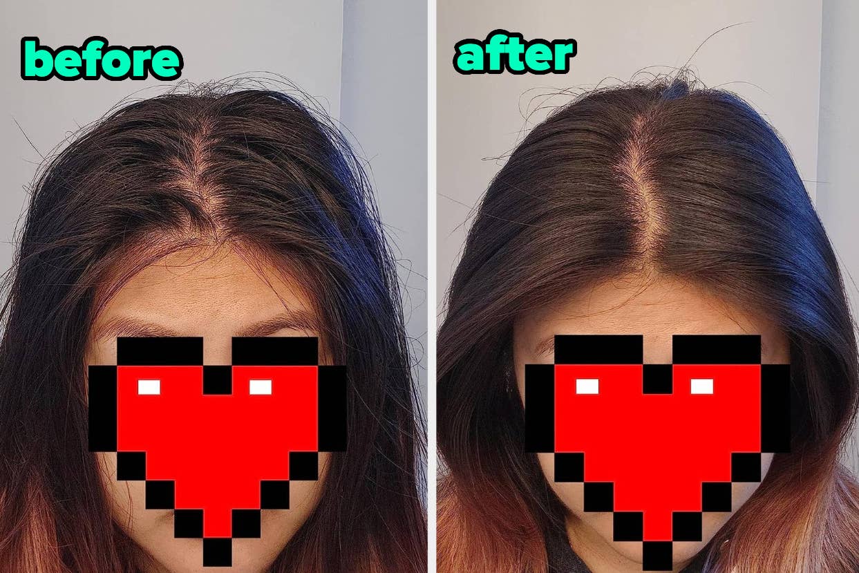 a before and after for a dry shampoo powder