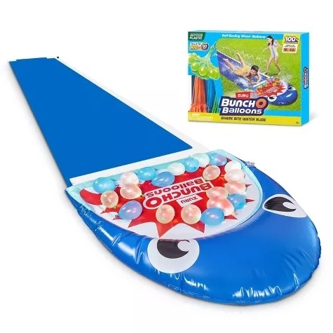 Water slide with Bunch O Balloons packaging for outdoor fun, indicating a summer toy purchase