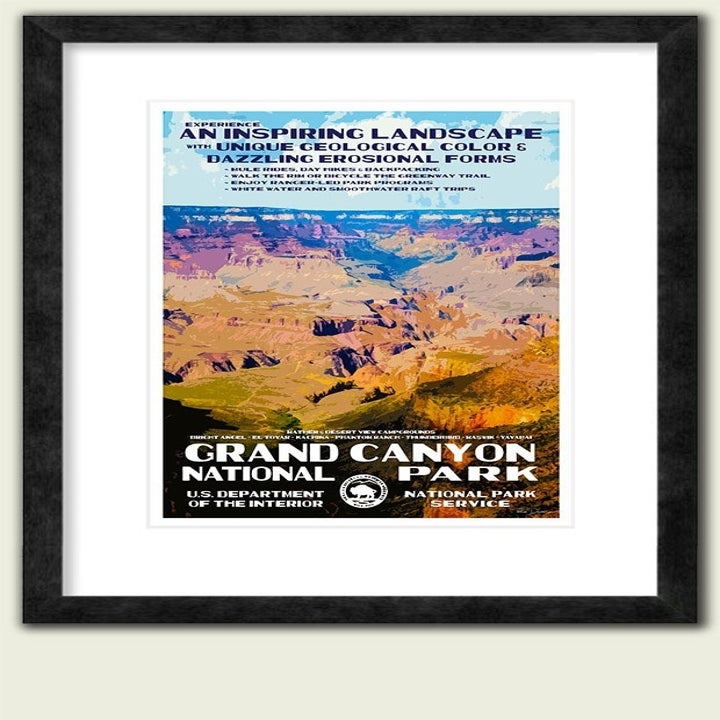 Framed Grand Canyon National Park vintage-style poster with layered rock formations