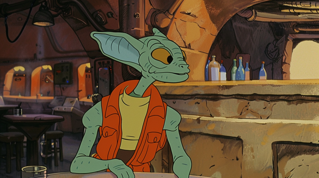 Animated character Greedo from Star Wars in Cantina scene