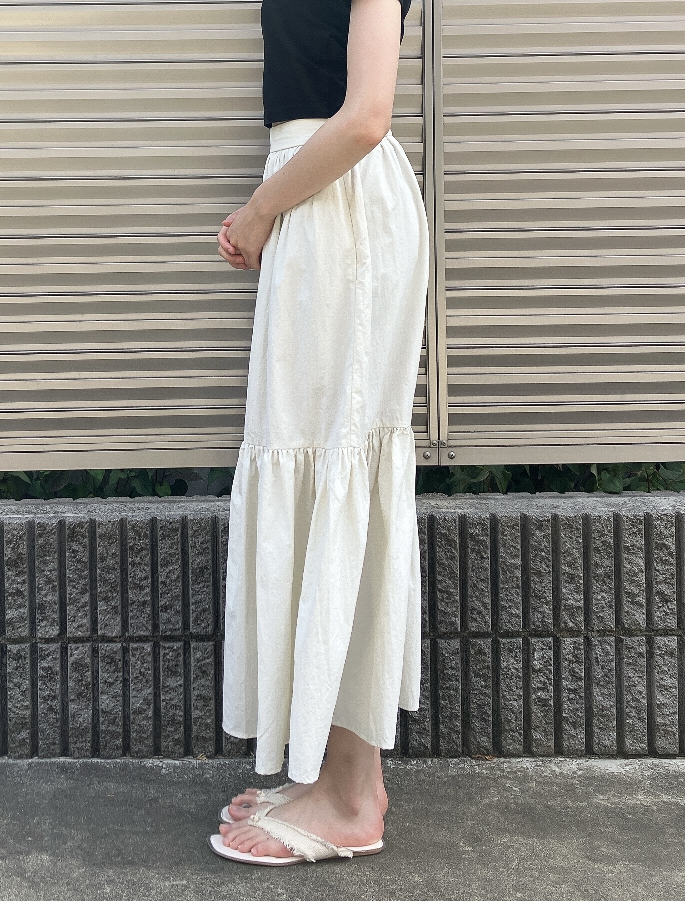 GU（ジーユー）のおすすめスカート「ティアードフレアロングスカートZ+E」