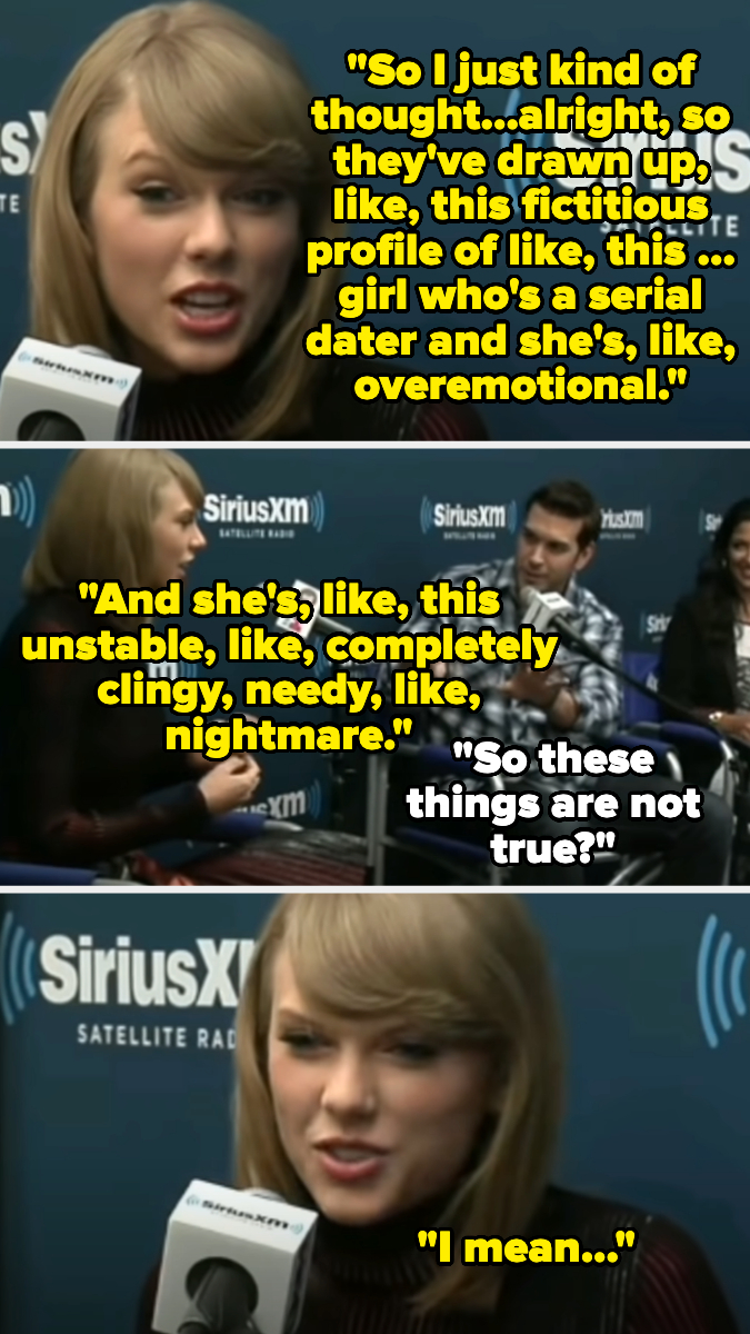 Taylor Swift speaking in a SiriusXM interview, addressing and refuting stereotypes about her dating life