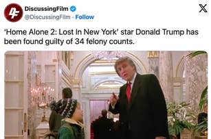 Text: 'Home Alone 2: Lost In New York' star Donald Trump has been found guilty of 34 felony counts