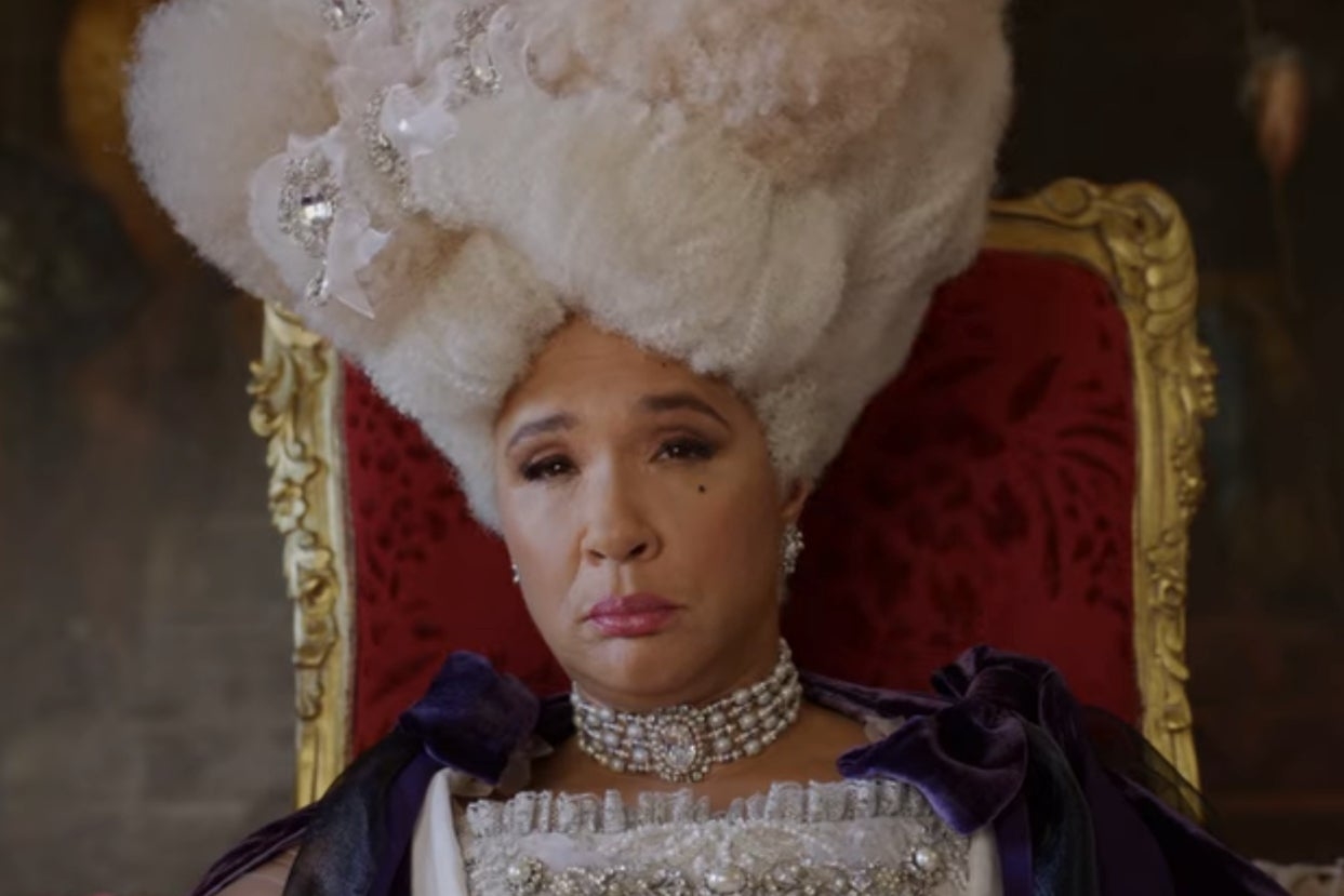 Queen Charlotte from Bridgerton sitting on her throne