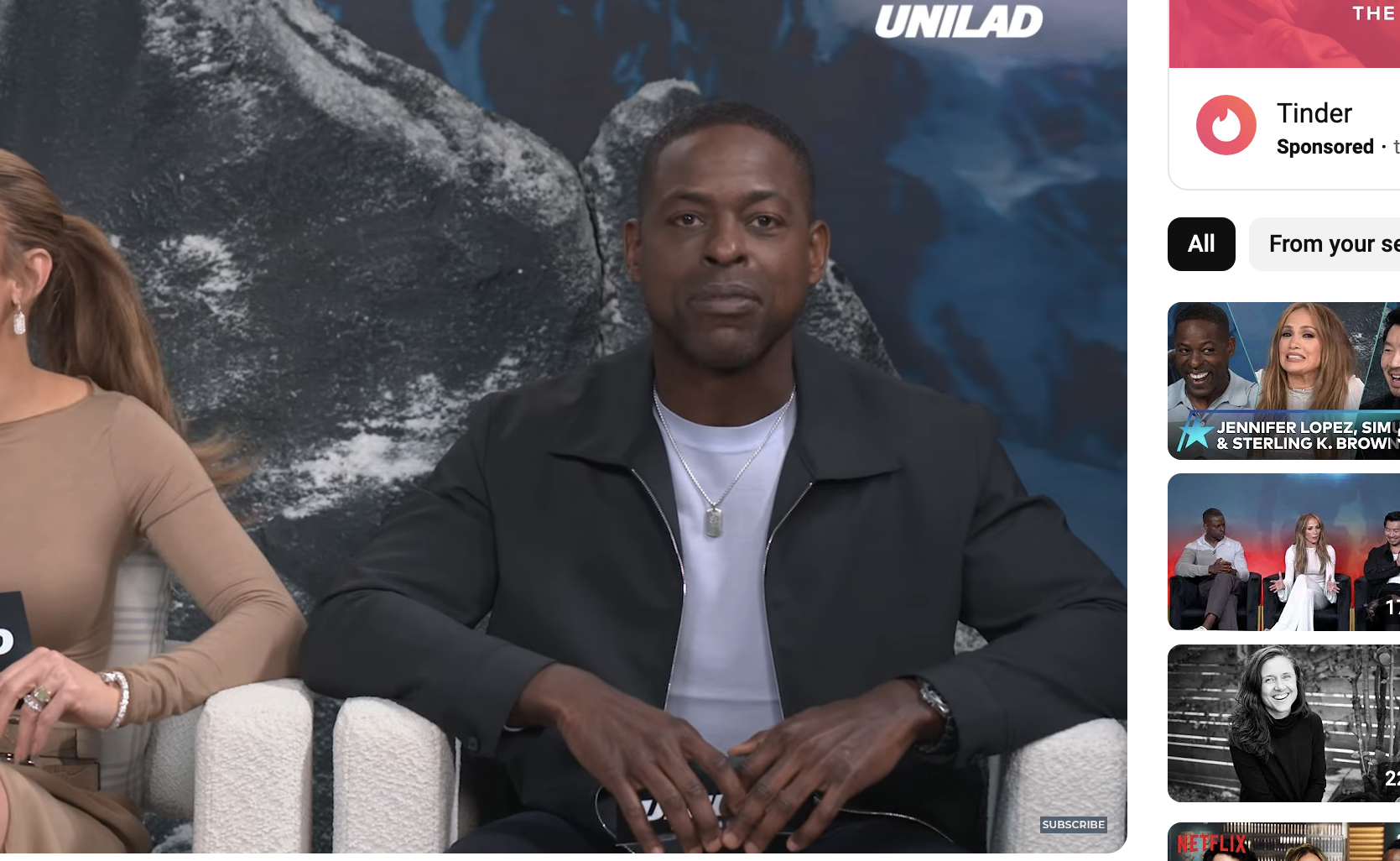 Jennifer Lopez, Simu Liu, and Sterling K. Brown discuss artificial intelligence fears on a UNILAD video for &quot;In The Vault.&quot;