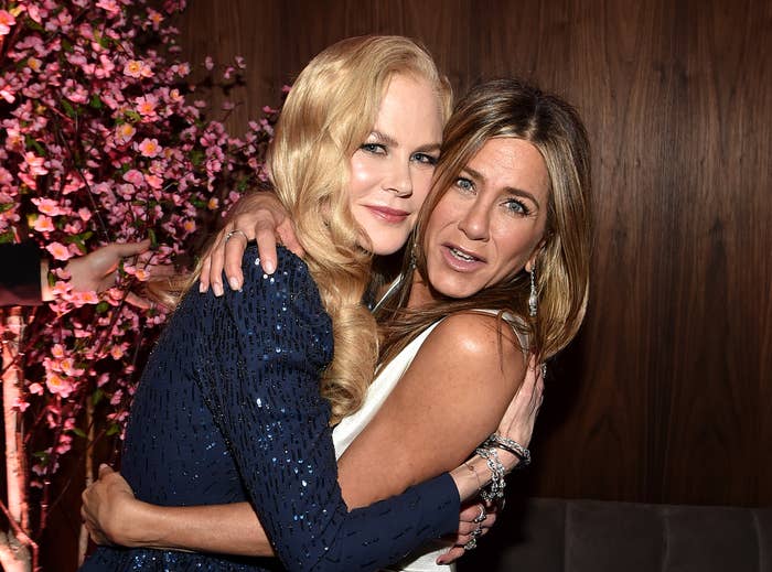 Nicole Kidman hugging Jennifer Aniston