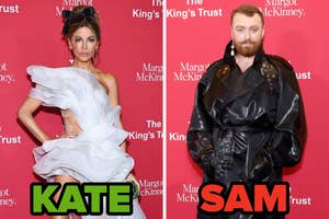 Kate Beckinsale in a ruffled dress vs Sam Smith in a leather outfit