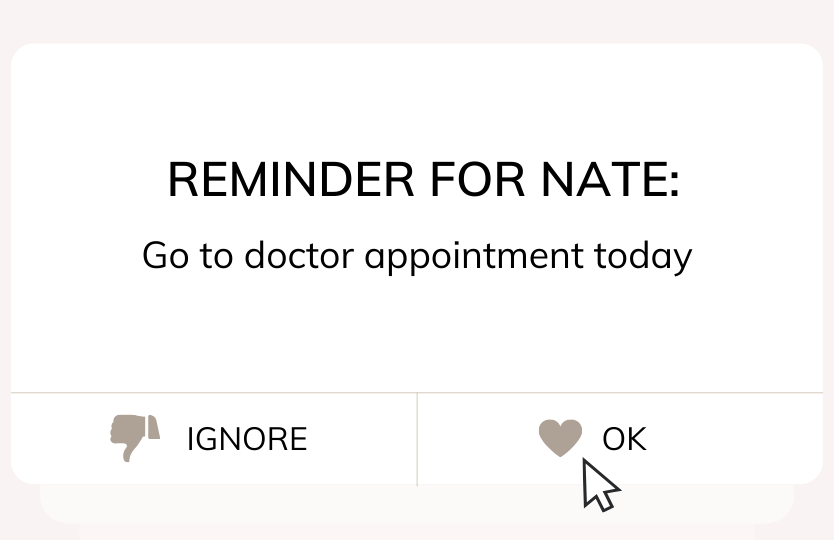 Notification reminder for a doctor&#x27;s appointment displayed on a screen