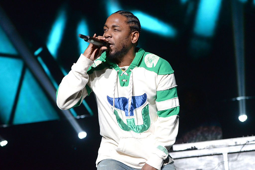 Closeup of Kendrick Lamar onstage