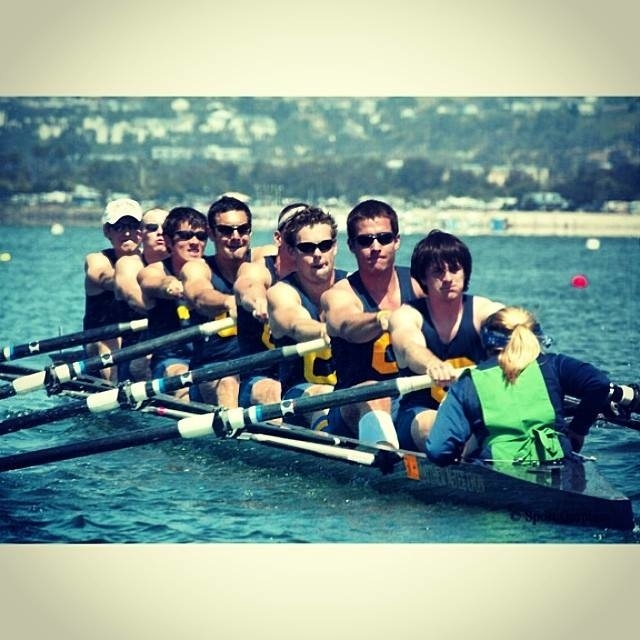Elizabeth Swaney coxing Cal Men&#x27;s Crew/Rowing at the San Diego Crew Classic. 