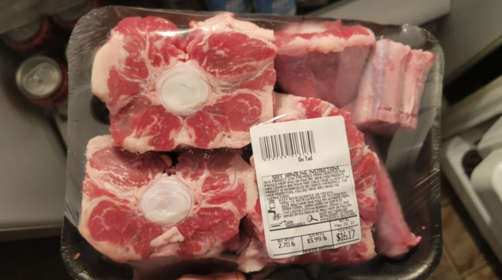 Package of ox tails priced at $16.17
