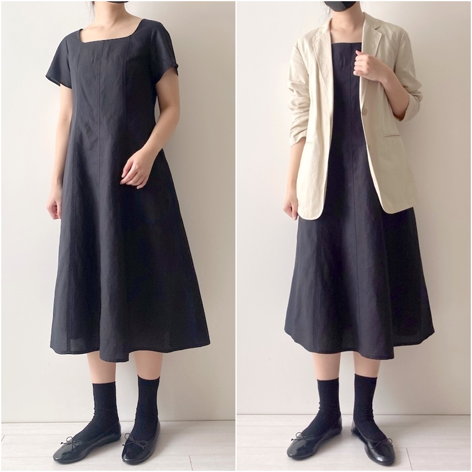 ユニクロのオススメのワンピース「リネンブレンドスクエアネックワンピース（半袖・丈標準110～121.5cm）」のコーディネート