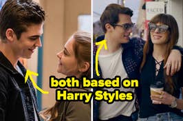 Two scenes from separate films with characters inspired by Harry Styles
