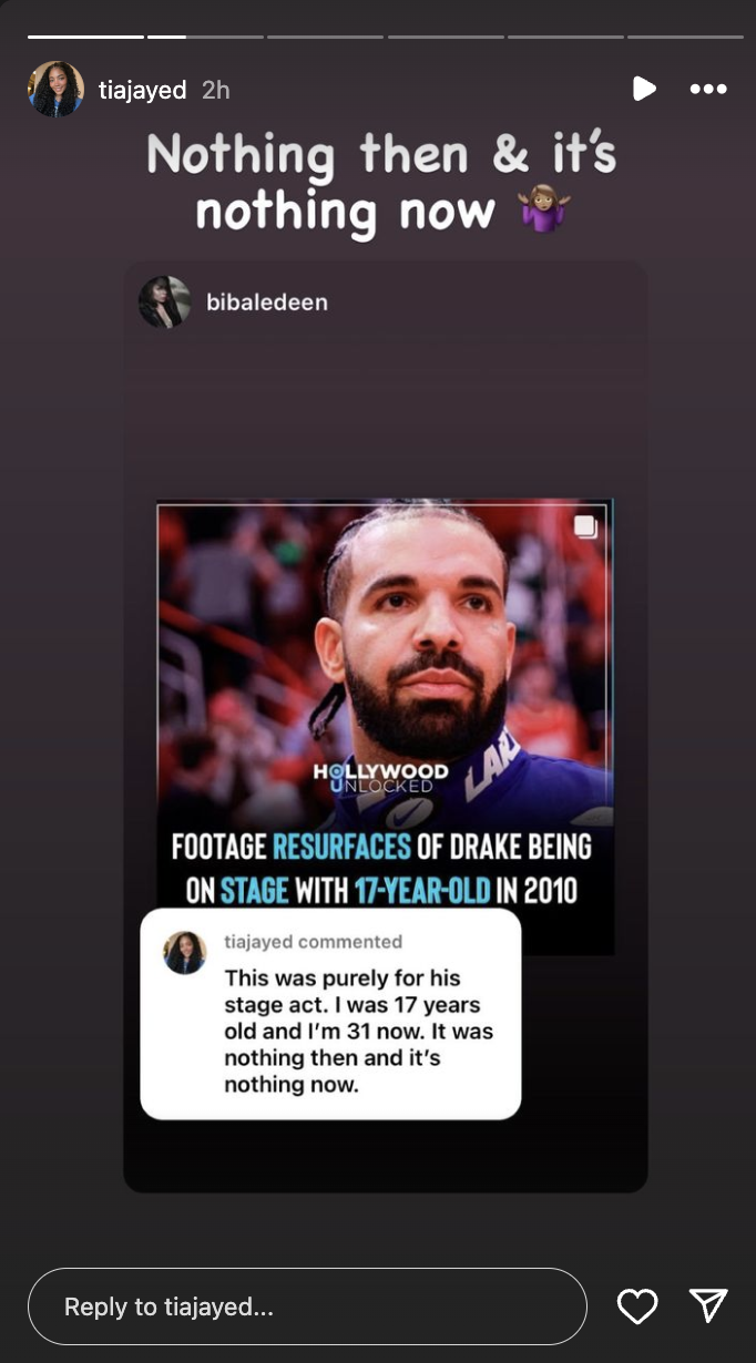 Drake looks on intently in a past event, captioned with remarks on his 17-year-old stage presence