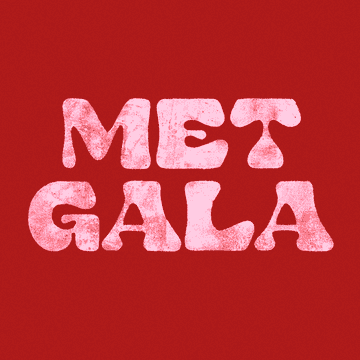 Stylized &quot;MET GALA&quot; text with a textured effect on a solid background