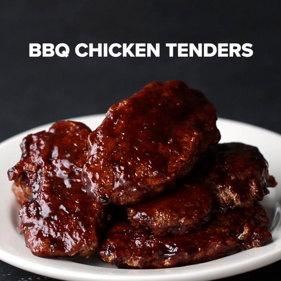 Plate of BBQ chicken tenders with glaze