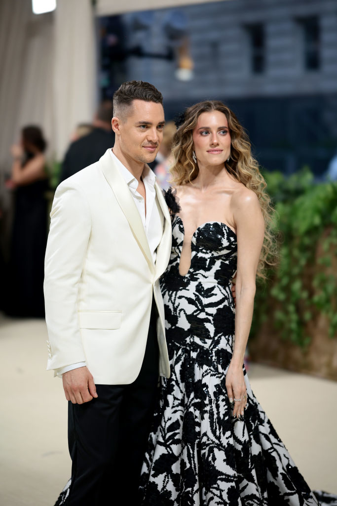Alexander suit and Allison in patterned gown