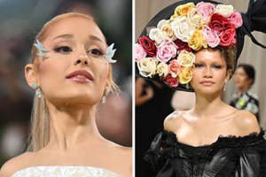 Ariana Grande's butterfly wing makeup, Zendaya's bouquet headpiece